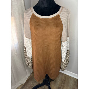 Women's Hayden Brown & Beige Floral Long Sleeve Tee S NWT